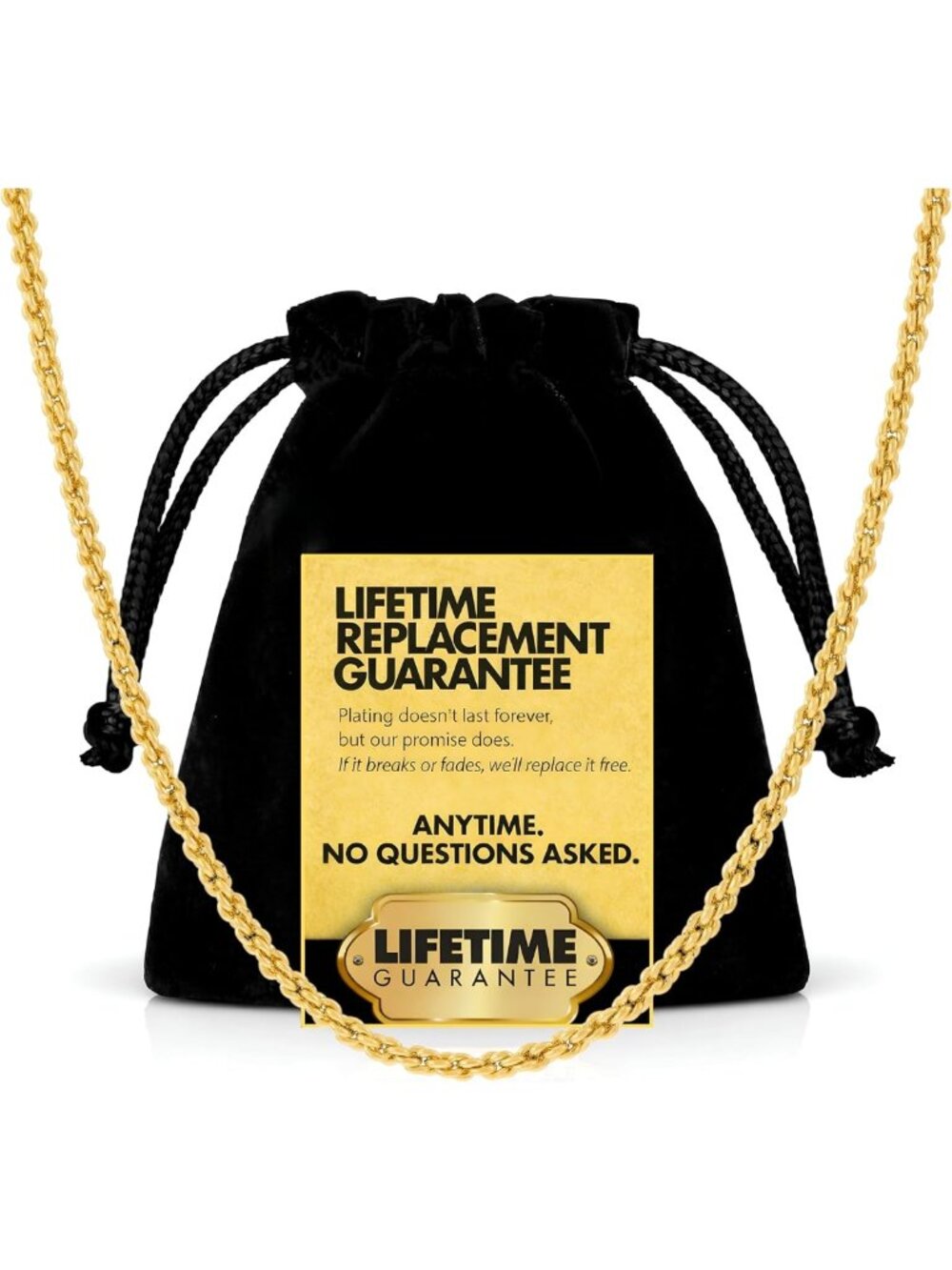 24K Gold Plated Rope Chain Necklace for Men & Women - Diamond Cut, 1mm, Lifetime